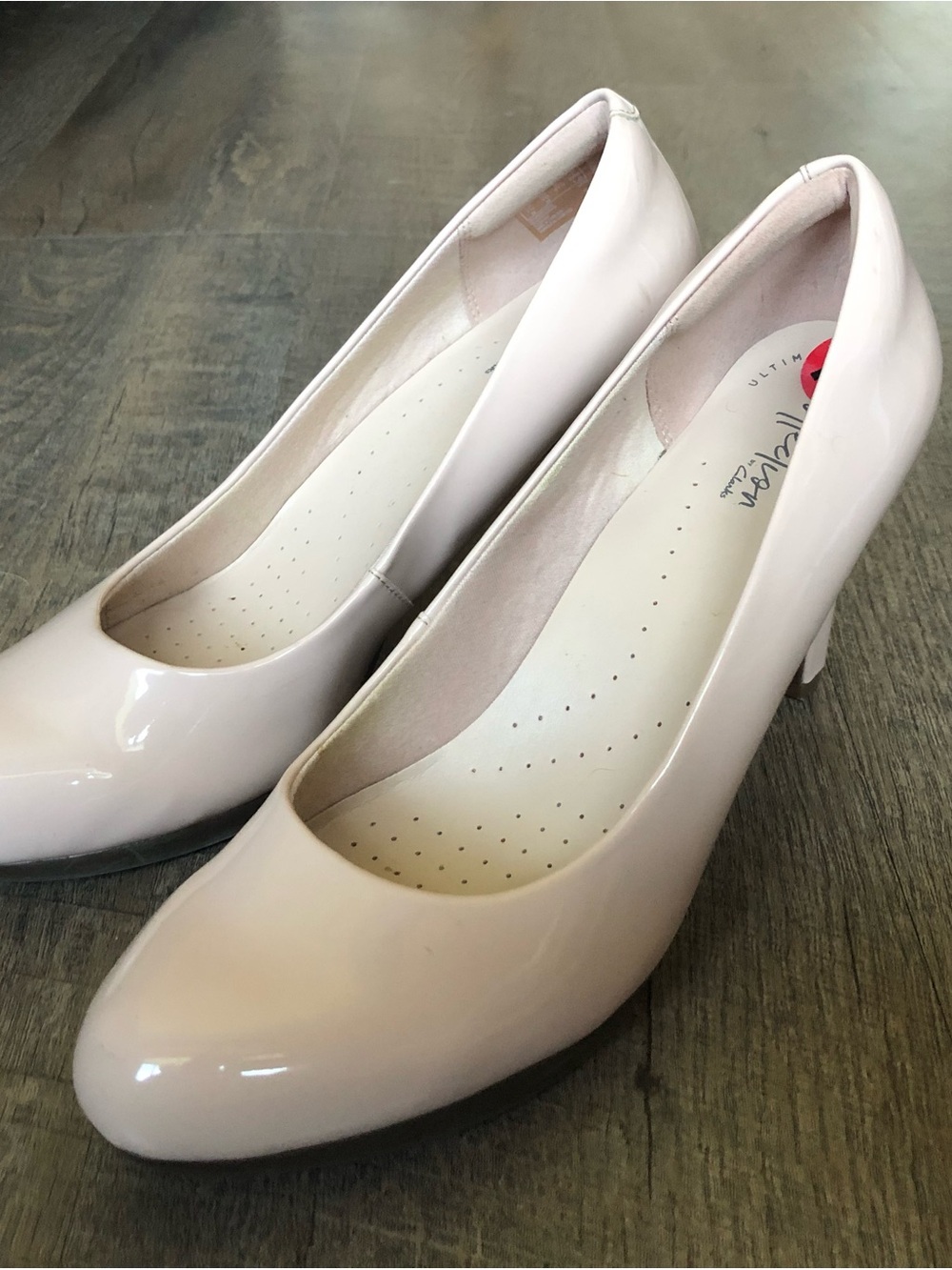 Cloudsteppers by Clarks Patent Round-Toe Pumps in Light Pink